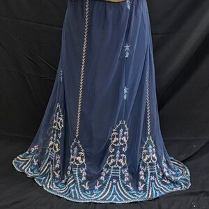 Embroidered Navy Maxi Skirt - Elegant Boho Style